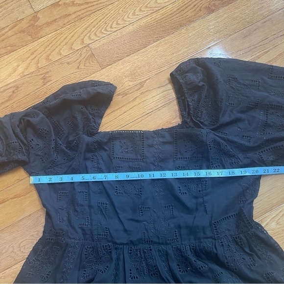 JOHNNY WAS ELLA SILK COTTON MINI DRESS BLACK EMBROIDERED PUFF SLEEVES Sz XL - Picture 11 of 14